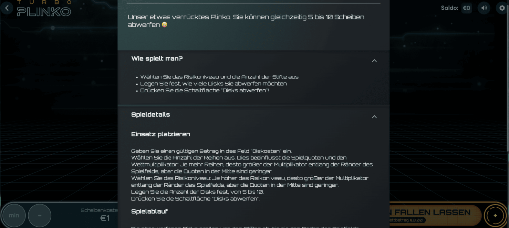 RTP und Volatilität Turbo Plinko