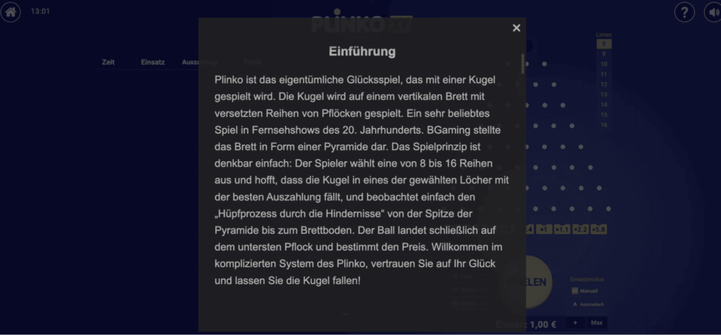 RTP und Volatilität Plinko XY