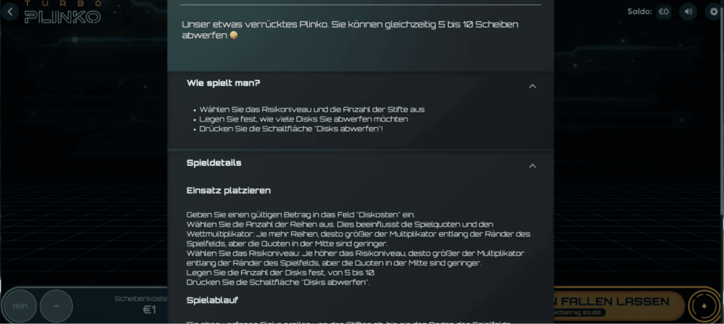 RTP und Volatilität Turbo Plinko